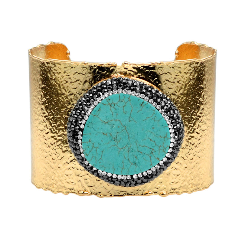 Stunning Howlite-Turquoise with Hematite and Crystal Gold Plated Cuff