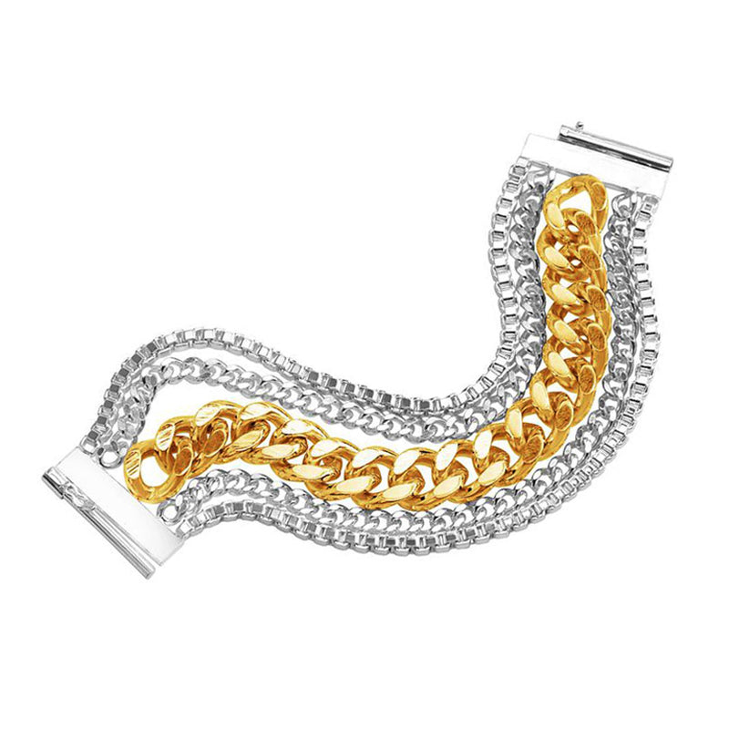 Bold 5-Strand Silver and Gold Plated Multi Strand Link Statement Bracelet