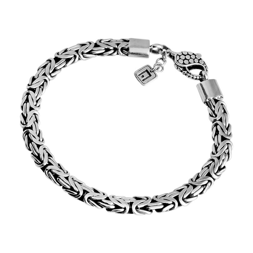 Sterling Silver 8mm Borobudur Statement Bracelet with Dotted Lobster Clasp 10"