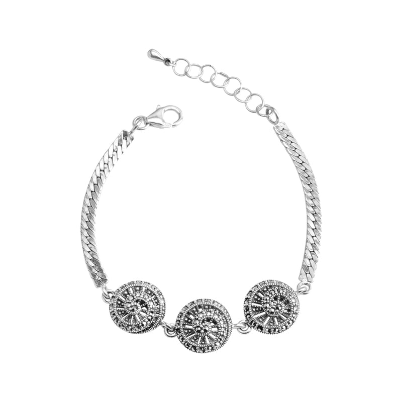 Lovely Marcasite 3 Spiral Sterling Silver Bracelet
