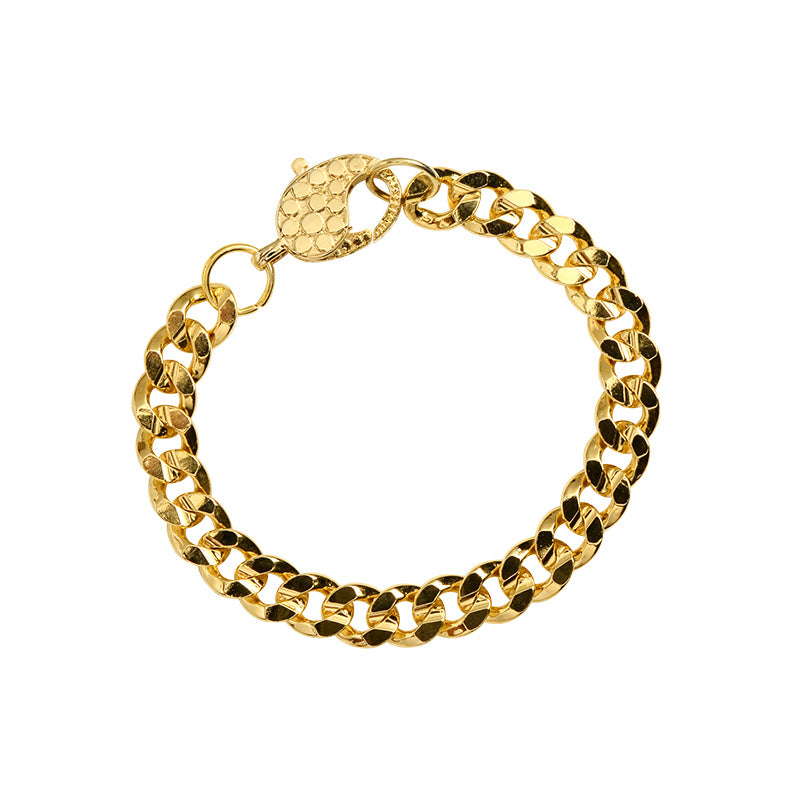 Classic Gold Plated Curb Link Chain Bracelet with Fancy Dotted Clasp 10mm