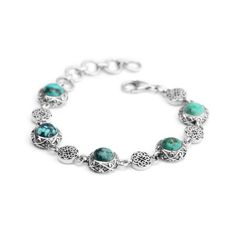 Beautiful Turquoise with Silver Balinese Accent Sterling Silver Bracelet