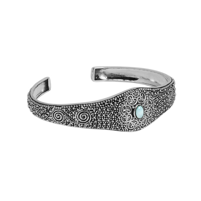 Intricate Silver-Work Larimar Balinese Sterling Silver Cuff