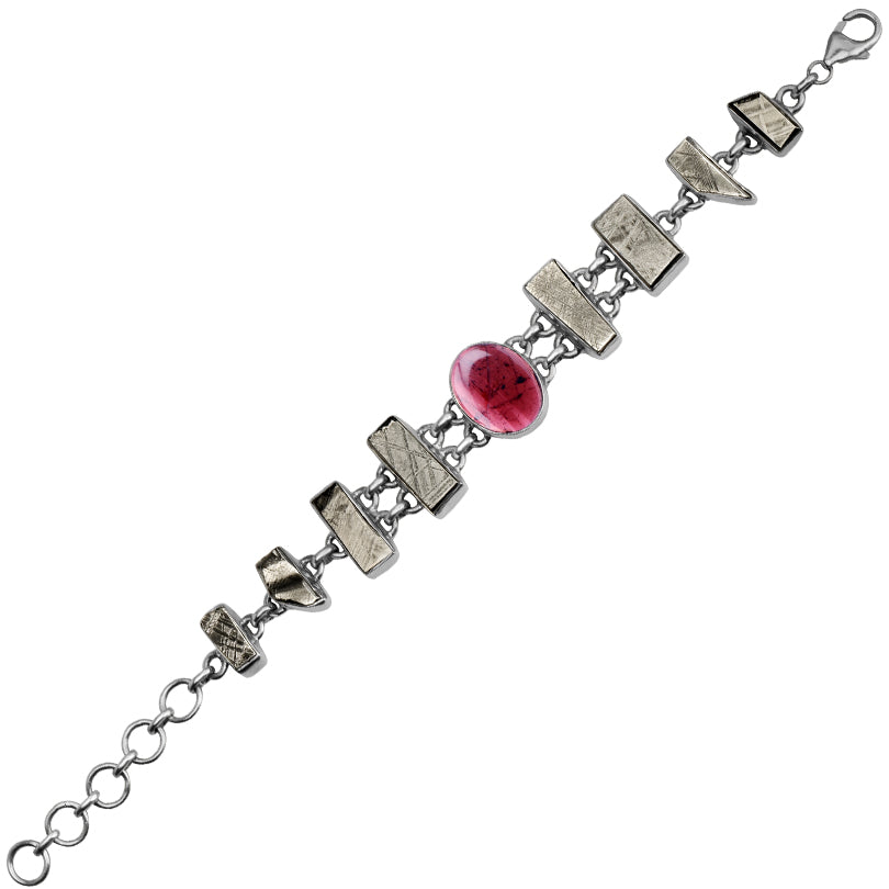 Starborn Red Tourmaline and Pyrite Sterling Silver Statement Bracelet.