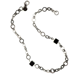 Funky Black Onyx Cubes on Black  Plated Chain Necklace