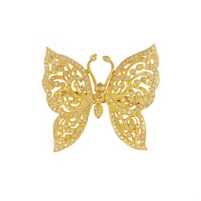 Glamorous Sparkling CZ 14kt Gold Plated Butterfly Brooch
