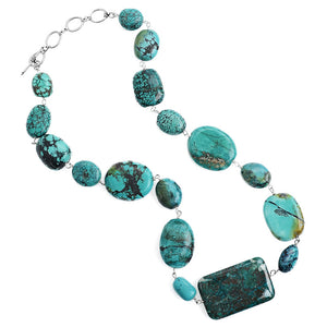 Gorgeous Turquoise with Stricking Chrysocolla Centerpiece Sterling Silver Statement Necklace