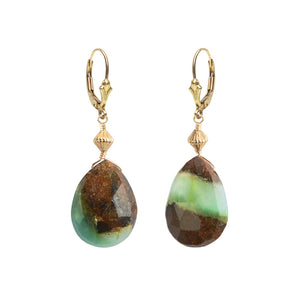 Gorgeous Green and Brown Natural Chrysoprase Gold Fill Earrings
