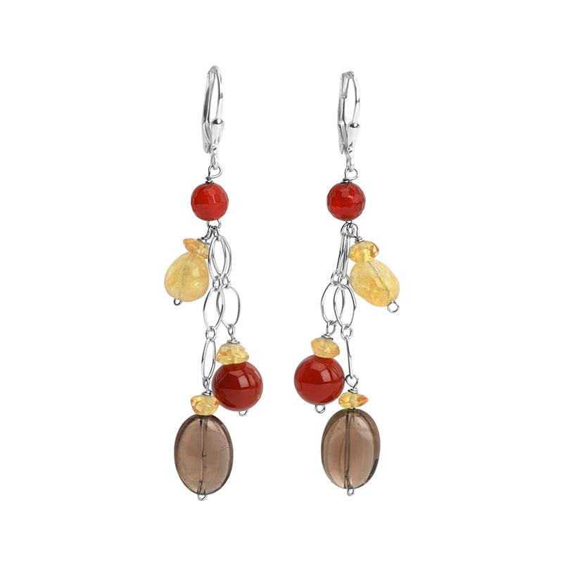 Charming Citrine, Carnelian and Smoky Quartz Sterling Silver Earrings