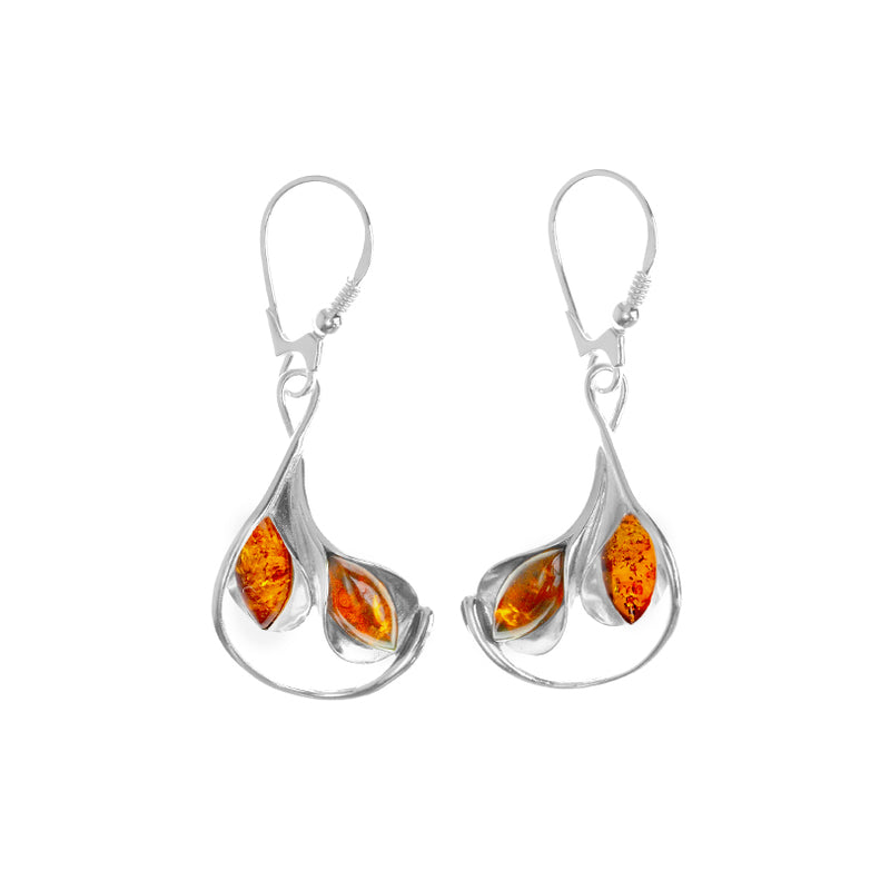 Tulip Embrace Cognac Baltic Amber Statement Earrings