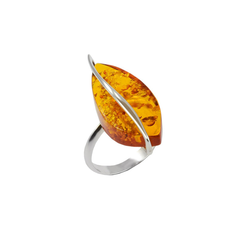 Honey Cognac Baltic Amber Sterling Silver Swirl Ring