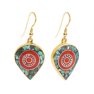 Himalayan Coral and Turquoise Nepal Gold Plated Earrings