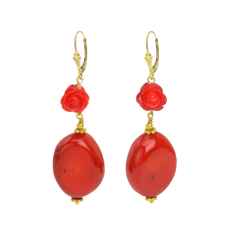 Luxurious Hand Carved Coral Earrings With Gold Filled Hooks