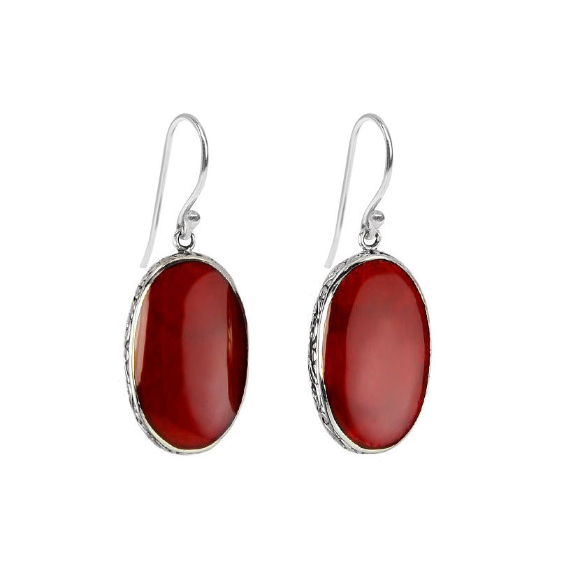 Balinese Coral Sterling Silver Oval Statement Earrings