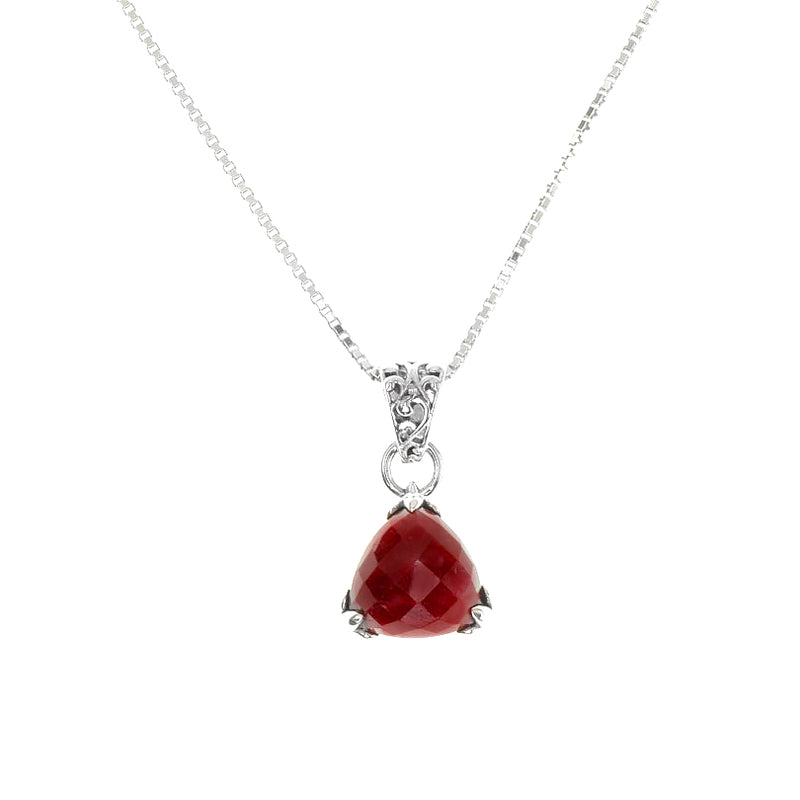Darling Red Cranberry Corundum Faceted Stones on Italian Rhodium Plated Sterling Silver Necklace