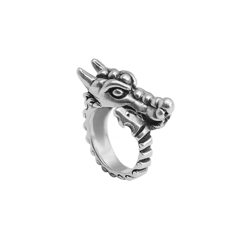 Gothic Good Luck Dragon Sterling Silver Statement Ring