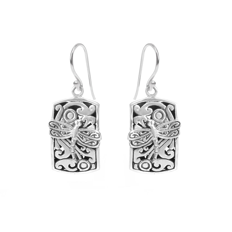 Fly Away With Me Balinese 3-D Dragonfly Sterling Silver Statement Earrings.