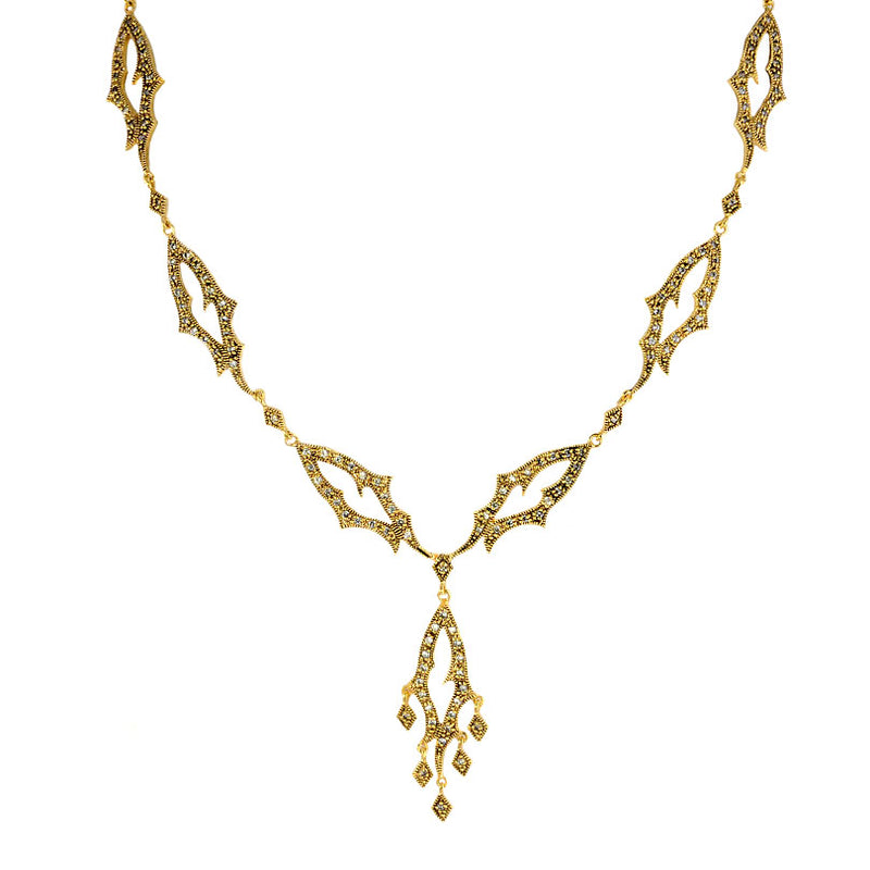 14kt Brilliant Gold Plated Antique Finish Golden Flame Marcasite Necklace