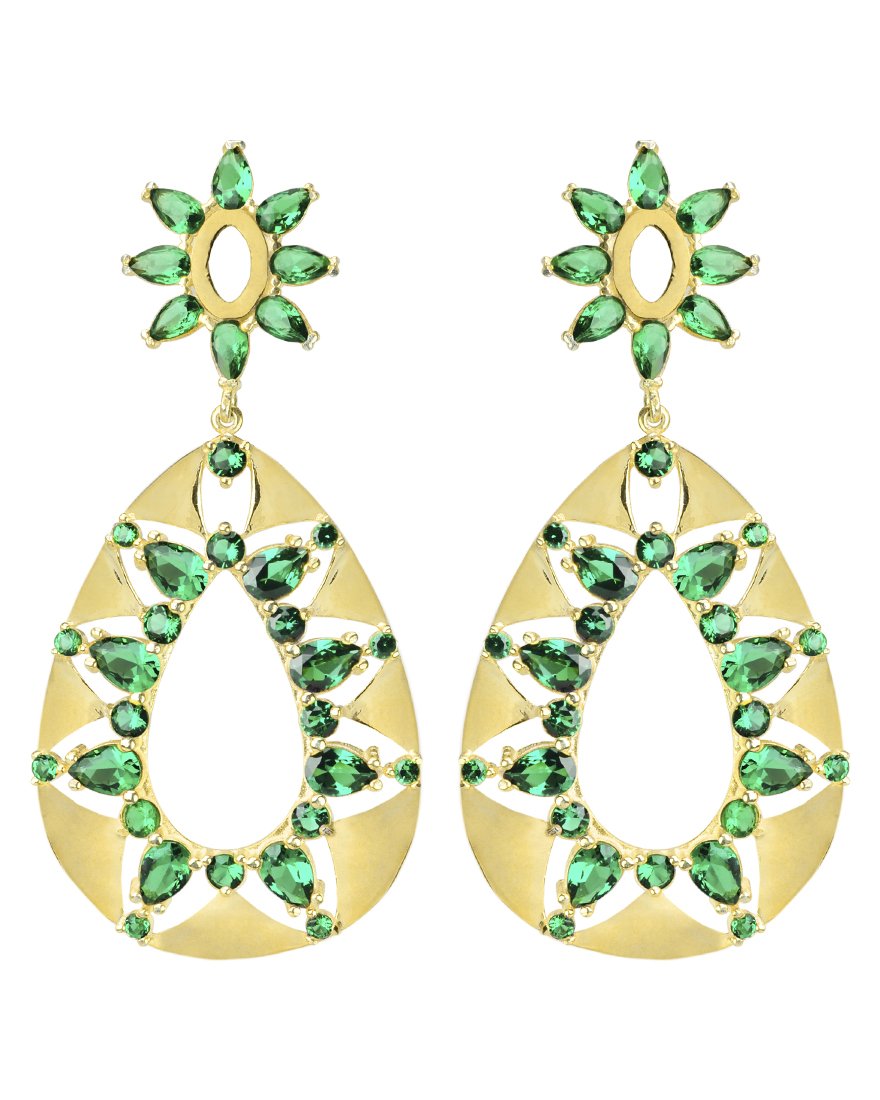 Glamorous Emerald 18kt CZ Gold Plated Statement Earrings