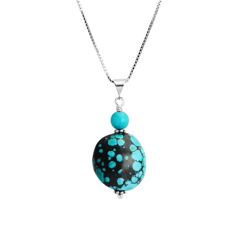 Genuine Bright Turquoise Stone Sterling Silver Pendant Necklace