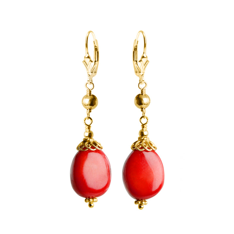 Sexy French Style Gold Filled Filigree Coral Earrings