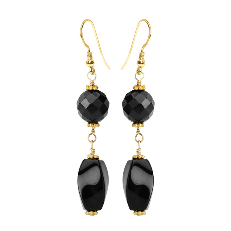 Modern Chic Black Onyx Gold Filled Earrings
