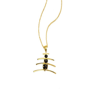 Designer Karen London Studded Ebony Wood Necklace on 30" Gold Plated Chain