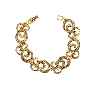 Shimmering 14kt Gold Plated Elegant Swirl Antiqued Finish Crystal Bracelet