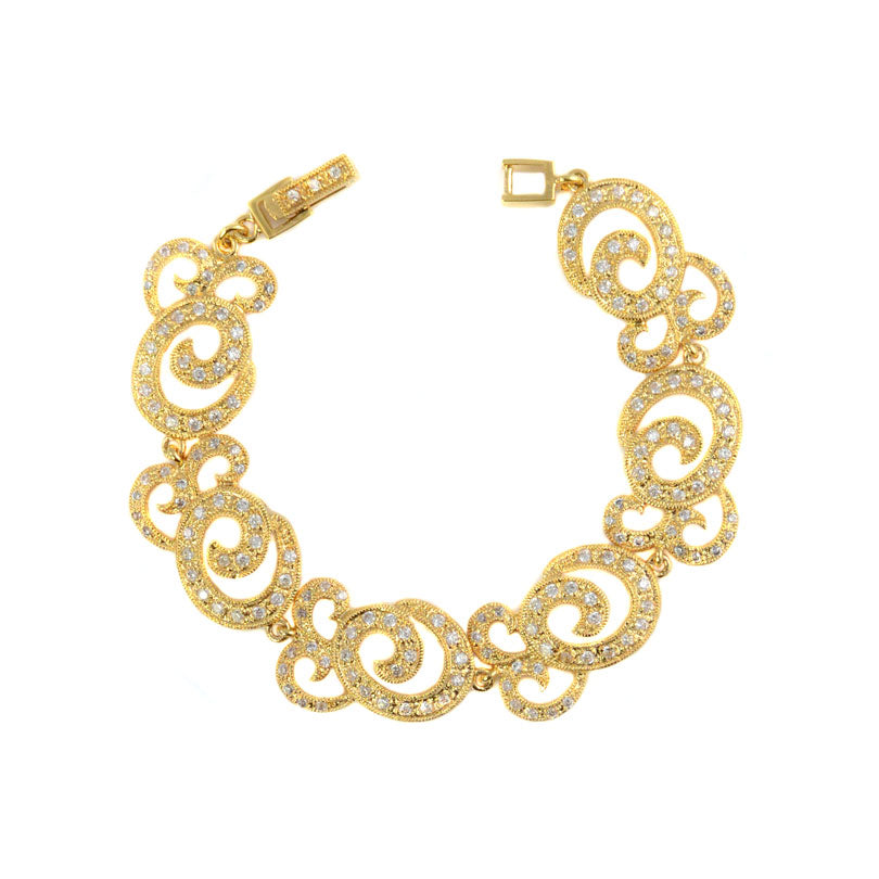 Glamorous Crystal CZ 14kt Gold Plated Statement Bracelet