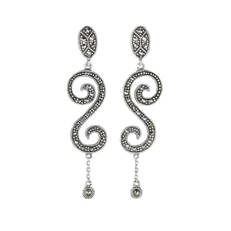 Elegant Marcasite Swirl Sterling Silver Earrings