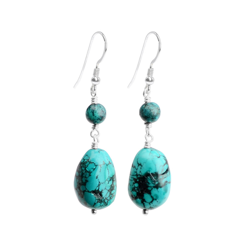 Chic Natural  Turquoise Sterling Silver Earrings