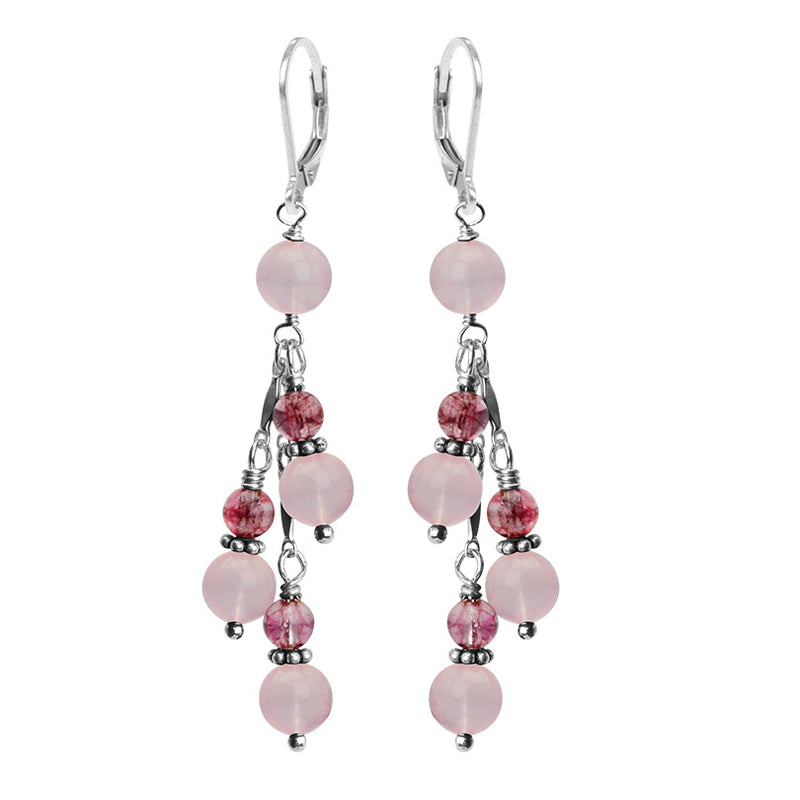 Soft Pink Jade & Tourmaline Glass Accent Sterling Silver Earrings