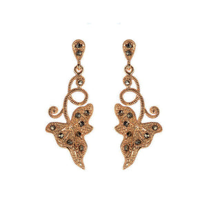 Calla Lily Leaf 14kt Rose Gold Antique Finish Plated Marcasite Earrings
