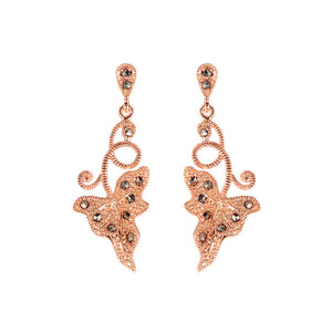 Calla Lily Leaf 14kt Rose Gold Antique Finish Plated Marcasite Earrings