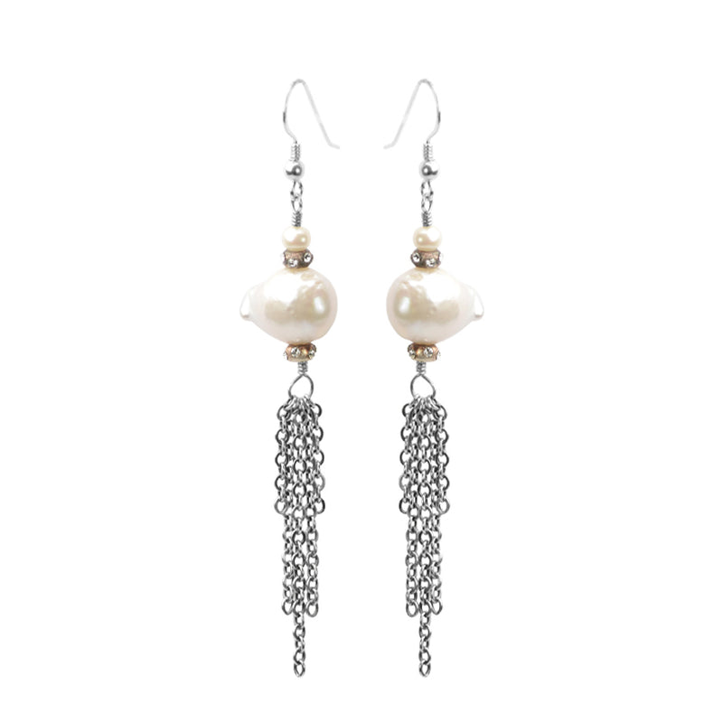 Elegant, Vintage Inspired Fresh Water Pearl Sterling Silver Chain Earrings