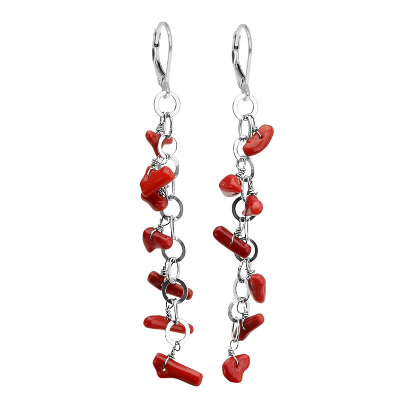 Charming Coral Sterling Silver Earrings