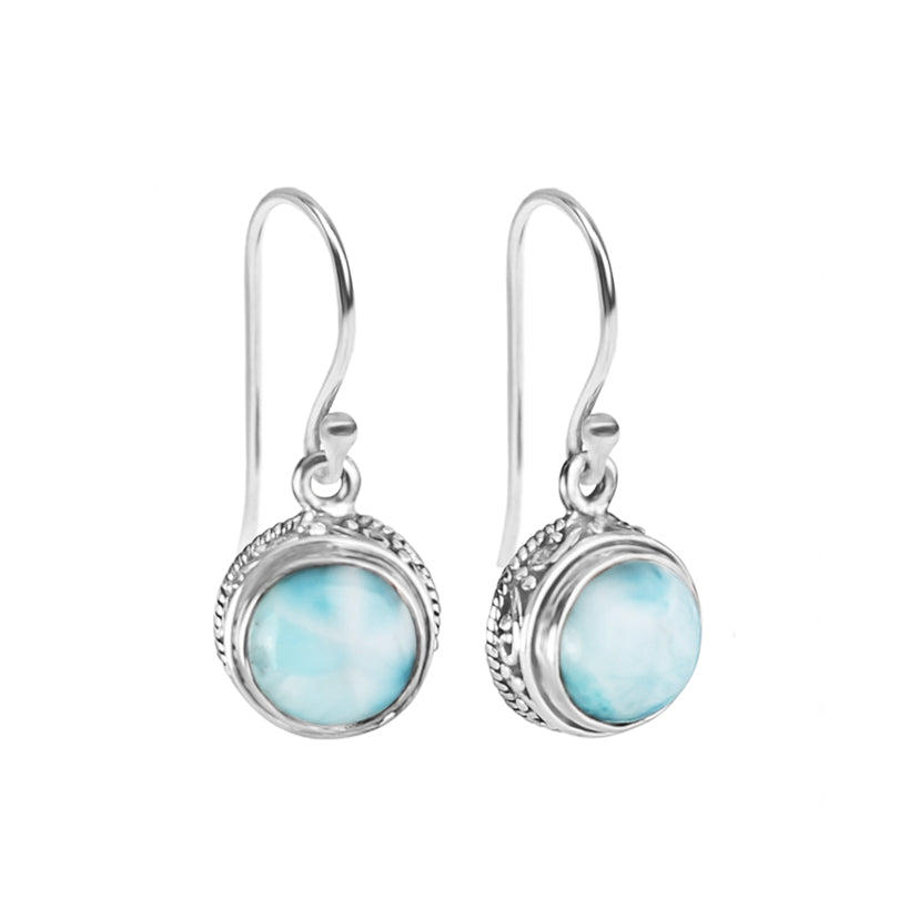 Larimar with Silver Ribbing Design Sterling Earrings