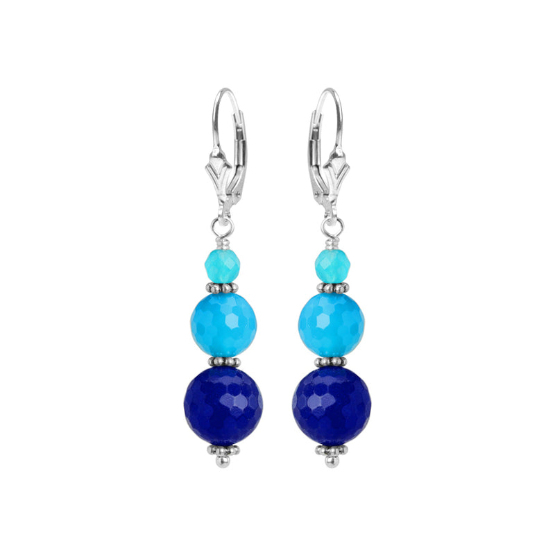 Beautiful Mixed Colors of Blue Agate Sterling Silver Earrings