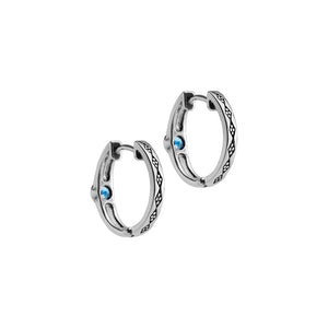 Unique Blue Topaz and Marcasite Sterling Silver Hoop Earrings