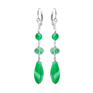 Vibrant Green Agate and Fluorite Sterling Silver Statement Earrings