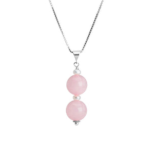 Rose Quartz and Fresh Water Pearl Sterling Silver Necklace 16" - 18"