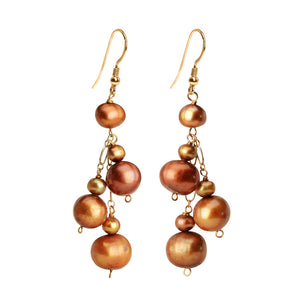 Gorgeous Golden Brown Freshwater Pearl Gold Filled Statement Earrings