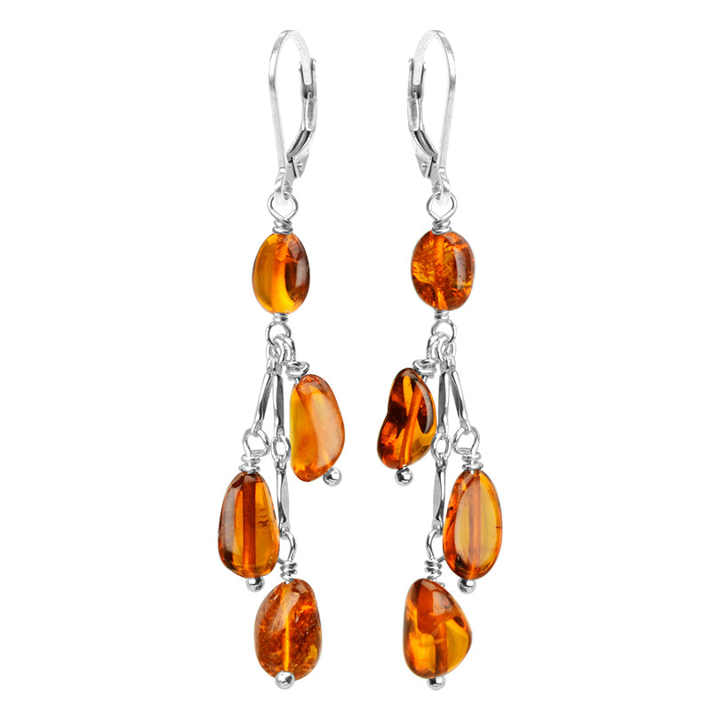 Sparkling Cognac Baltic Amber Sterling Silver Statement Earrings