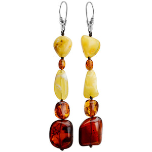 Polish Designer Mixed Colors of Baltic Amber Statement Earrings