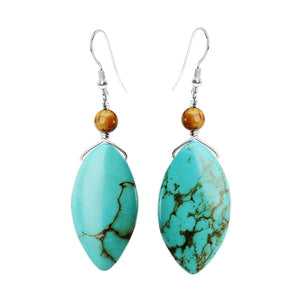 Vibrant Blue Chalk Turquoise with Tiger's Eye Sterling Silver Statement  Earrings