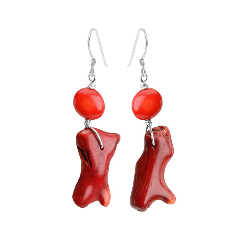 Unique Natural Large Coral Branch Sterling Silver Earrings