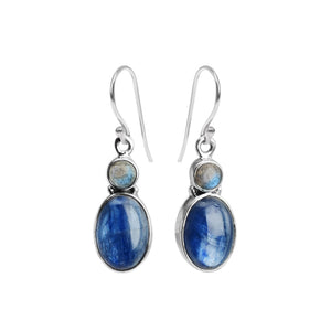 Beautiful Natural Blue Kyanite and Moonstone Sterling Silver Earrings