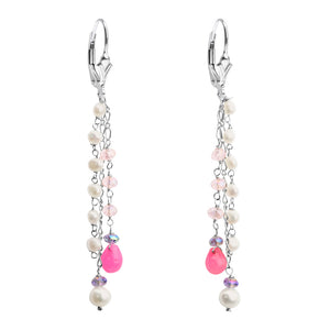 Shimmering Fresh Water Pearl, Agate and Crystal Sterling Silver Earrings