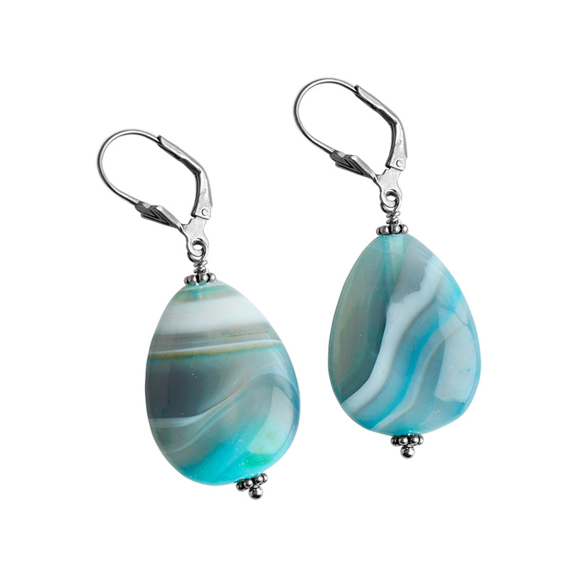 Gorgeous Stormy Blue Sky Agate Sterling Silver Statement Earrings