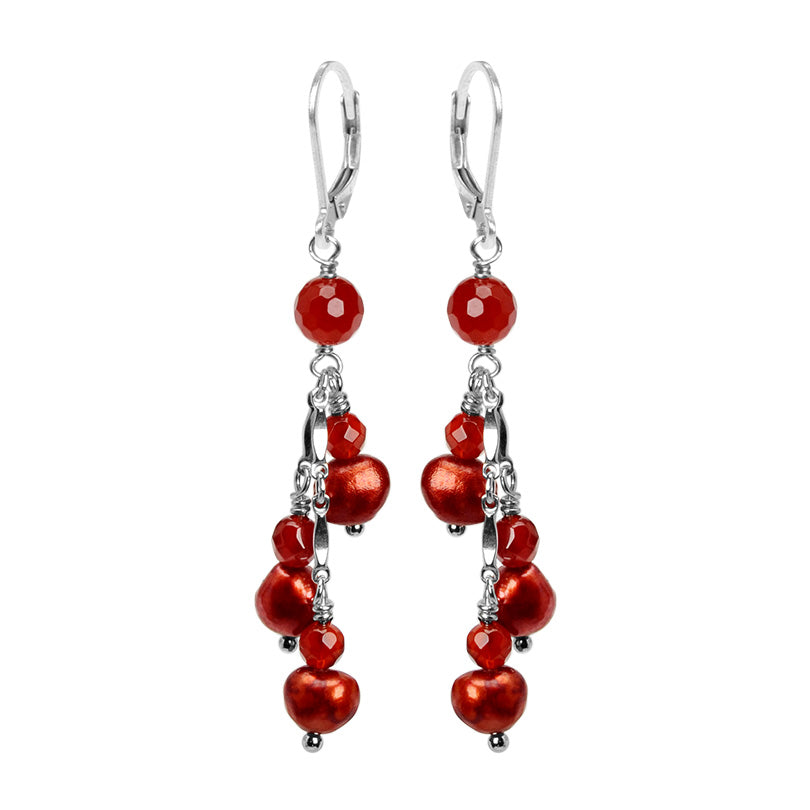 Yummy Cherry Red Fresh Water Pearl Sterling Silver Earrings